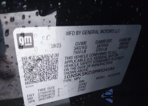 2023 Chevrolet Tahoe 4Wd Premier z USA, uszkodzony, nr VIN 1GNSKSKD3PR534184